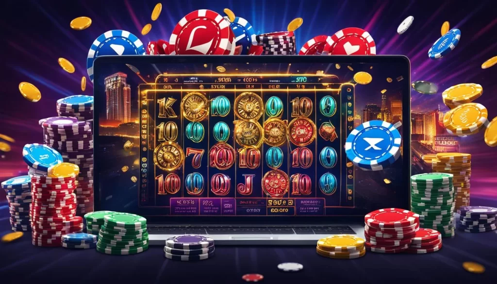 Máy slot cổ điển với biểu tượng trái cây và 777